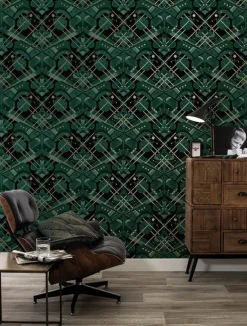 Art deco goud behang animaux butterfly - groen
