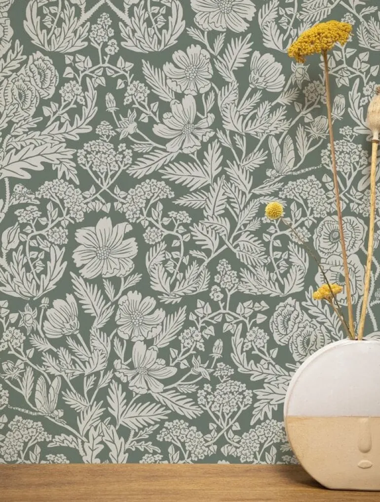 Bloemen behang groen 100x280cm FR-004