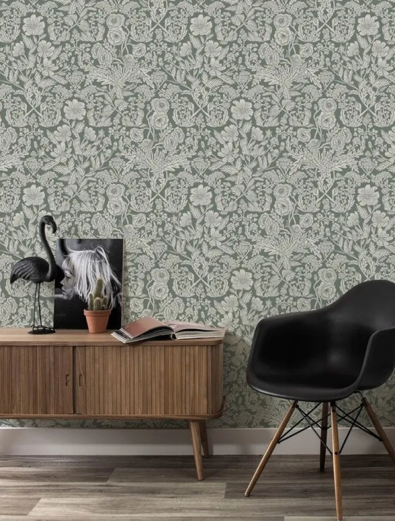 Bloemen behang groen 100x280cm FR-004
