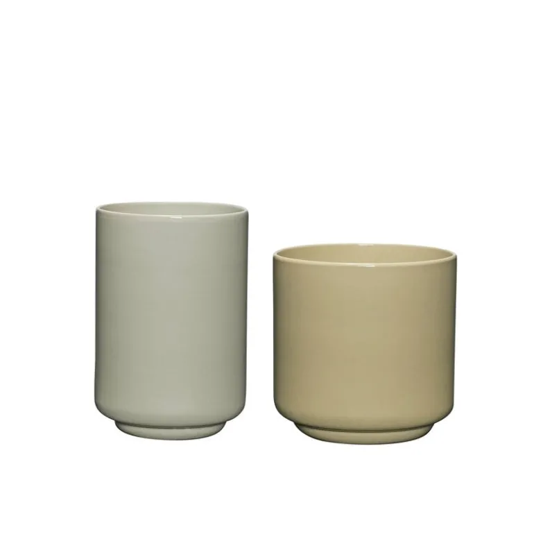 Deux Pots bloempotten/vazen lichtgroen/zand - 211911