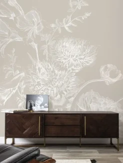 Engraved bloemen behang grijs WP-758 400x280cm