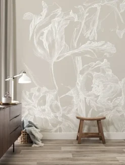 Engraved bloemen behang WP-746 grijs 300x280cm