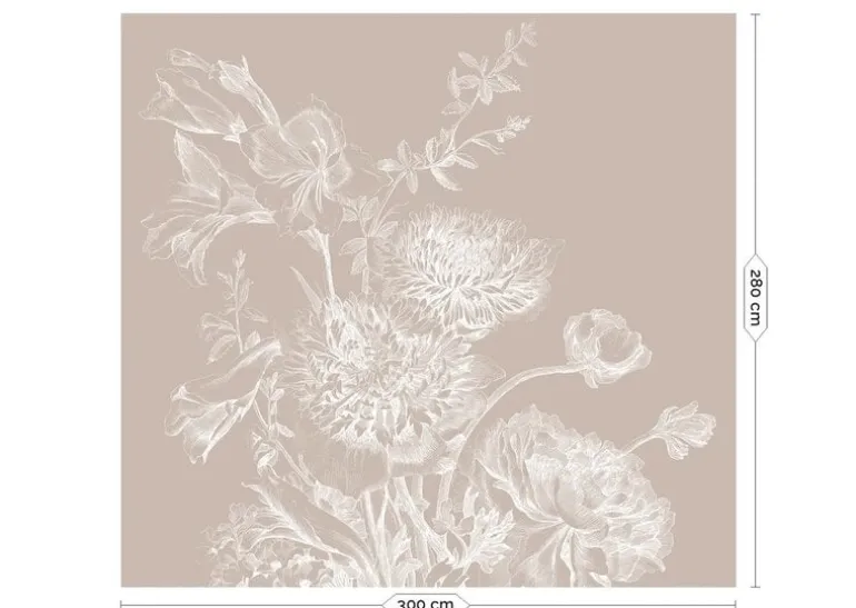 Engraved bloemen behang zand WP-757 300x280cm
