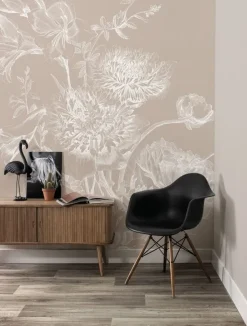 Engraved bloemen behang zand WP-757 300x280cm