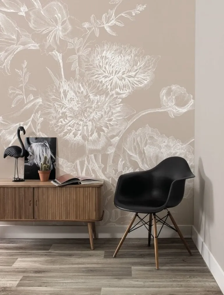 Engraved bloemen behang zand WP-760 400x280cm