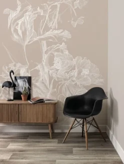 Engraved bloemen behang zand WP-751 400x280cm