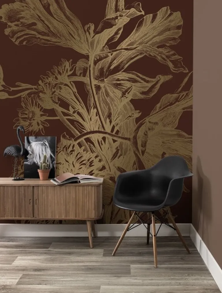 Engraved flowers goud behang MW-026 - 300x280cm