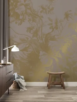 Engraved flowers goud behang MW-016 - 200x280cm