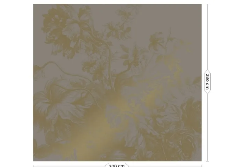 Engraved flowers goud behang MW-017 - 300x280cm