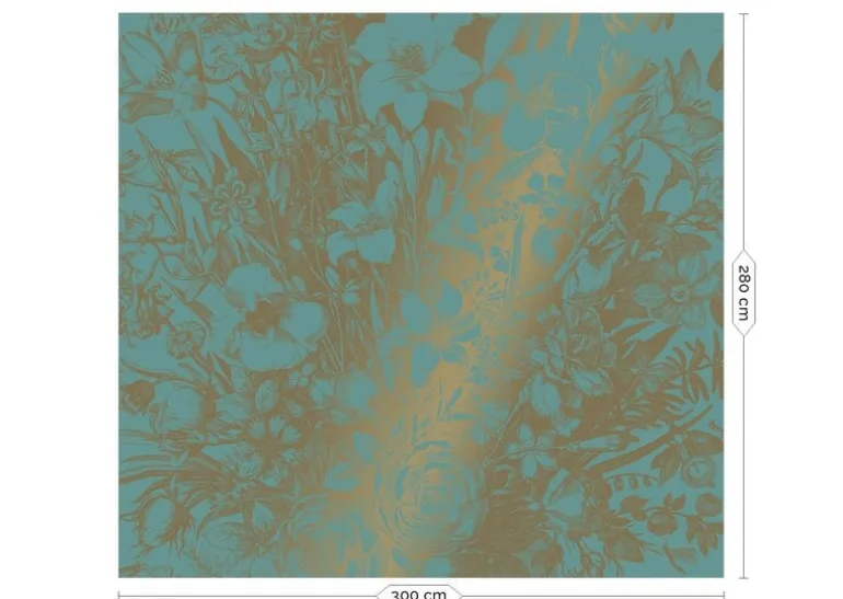 Engraved flowers goud behang MW-020 - 300x280cm