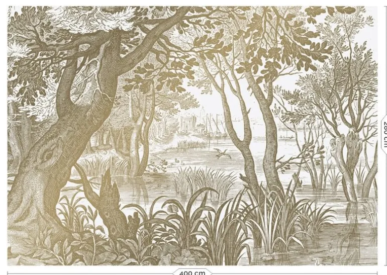 Engraved landscapes goud behang MW-042 - 400x280cm