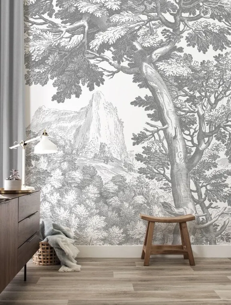 Engraved landschappen behang grijs WP-781 400x280cm
