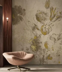 Fresco Flowers behang FU-052 - 292,2x280cm goud/beige
