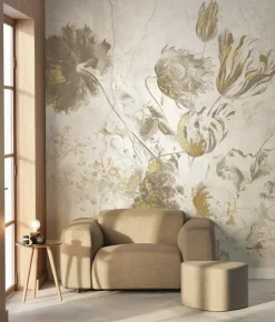 Fresco Flowers behang FU-060 - 194,8x280cm goud/wit