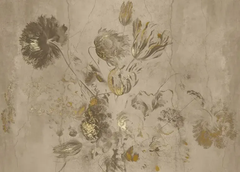 Fresco Flowers behang FU-051 - 194,8x280cm goud/beige
