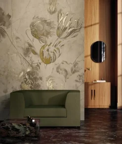 Fresco Flowers behang FU-051 - 194,8x280cm goud/beige