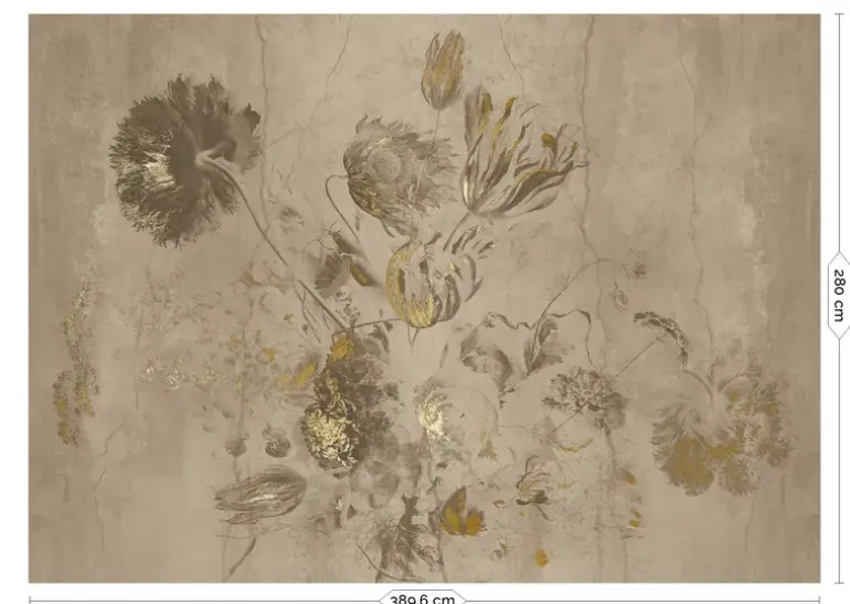 Fresco Flowers behang FU-053 - 389,6x280cm goud/beige