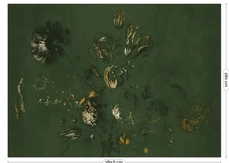 Fresco Flowers behang FU-059 - 389,6x280cm goud/groen