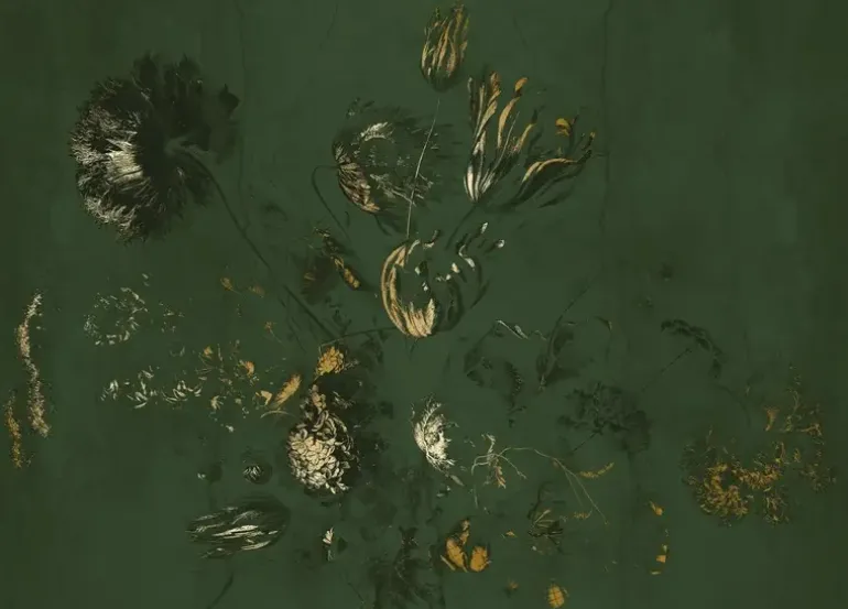 Fresco Flowers behang FU-059 - 389,6x280cm goud/groen