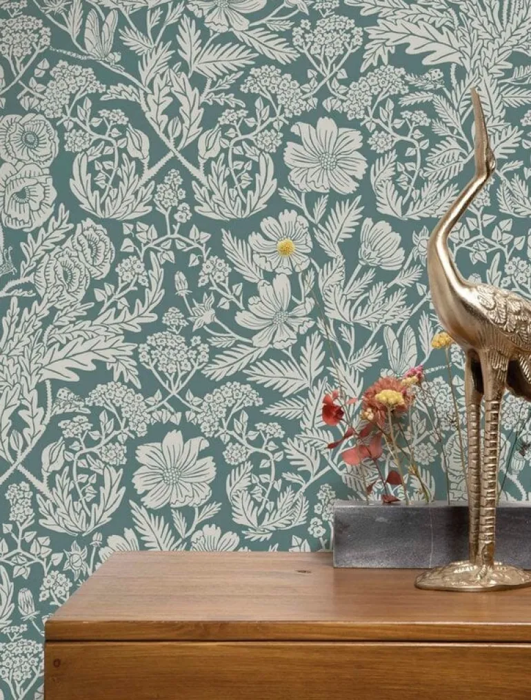Getekende bloemen behang 100x280cm - FR-001