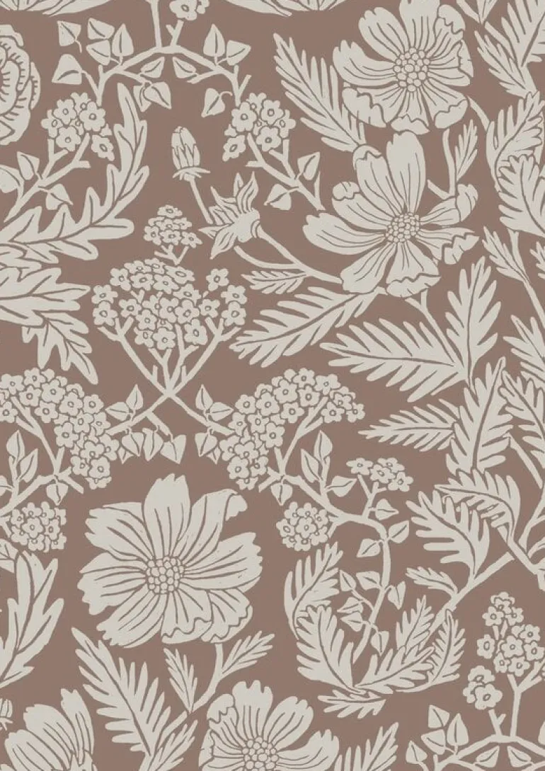 Getekende bloemen behang 100x280cm nude - FR-002