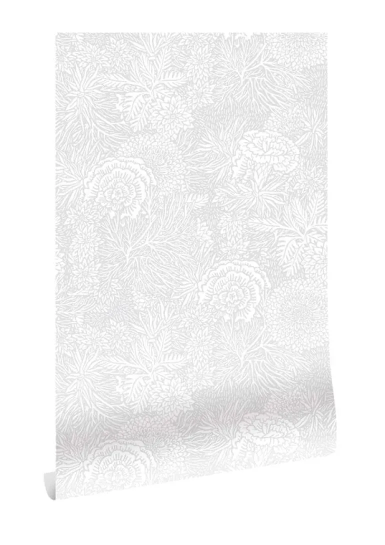 Getekende bloemen behang 100x280cm grijs - FR-011