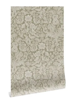 Getekende bloemen behang 100x280cm zand - FR-003