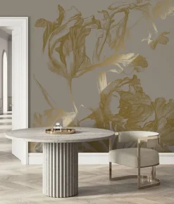 Goud Engraved bloemen behang grijs MW-129 300x280cm