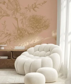 Goud Engraved bloemen behang nude MW-146 200x280cm