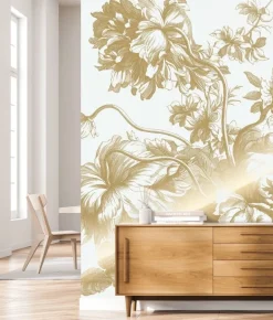 Goud Engraved bloemen behang off-white MW-114 300x280cm