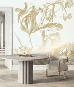 Goud Engraved bloemen behang off-white MW-122 200x280cm