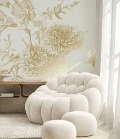 Goud Engraved bloemen behang zand MW-144 300x280cm