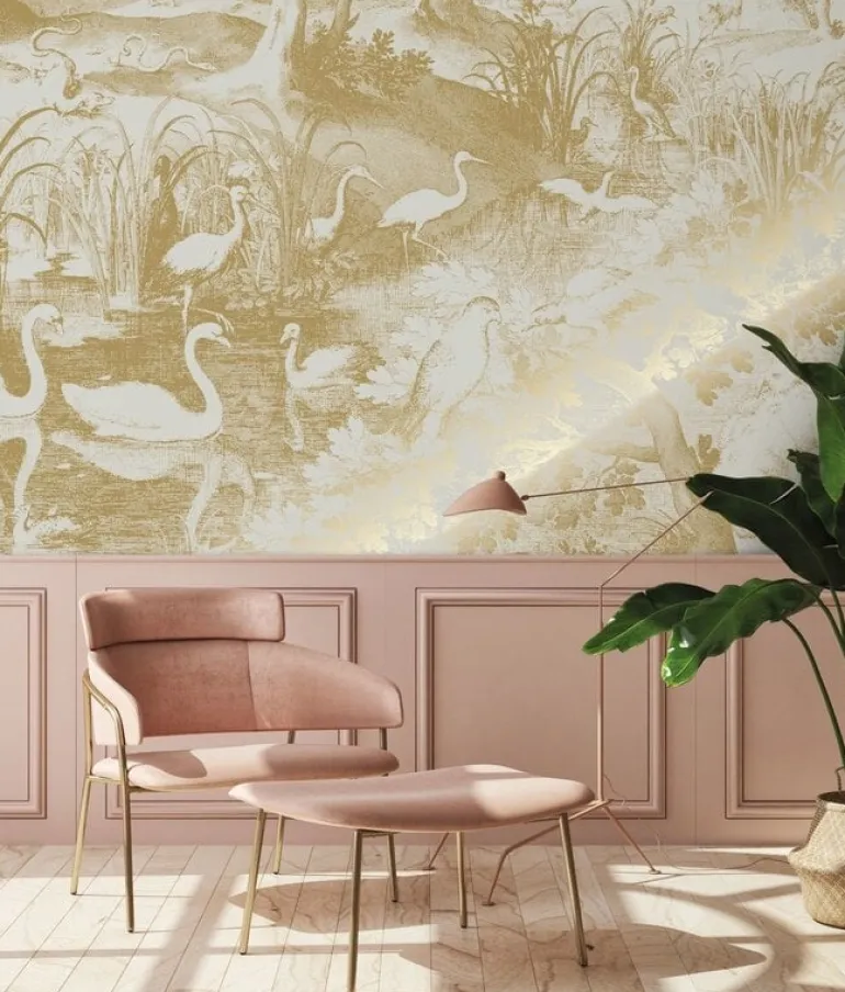 Goud Engraved landschappen behang zand MW-105 300x280cm
