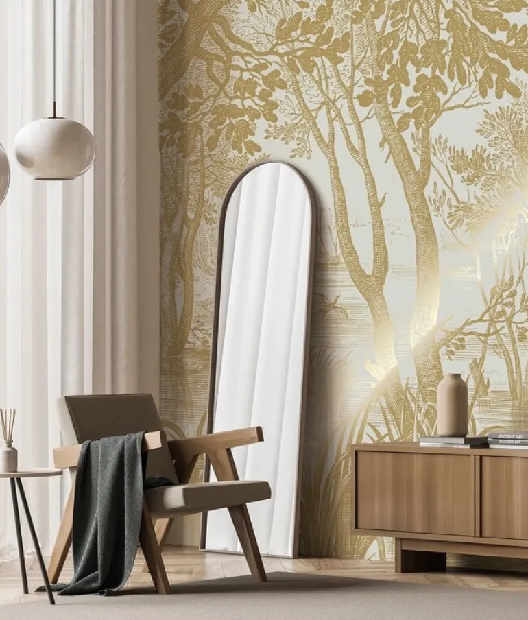 Goud Engraved landschappen behang zand MW-092 200x280cm