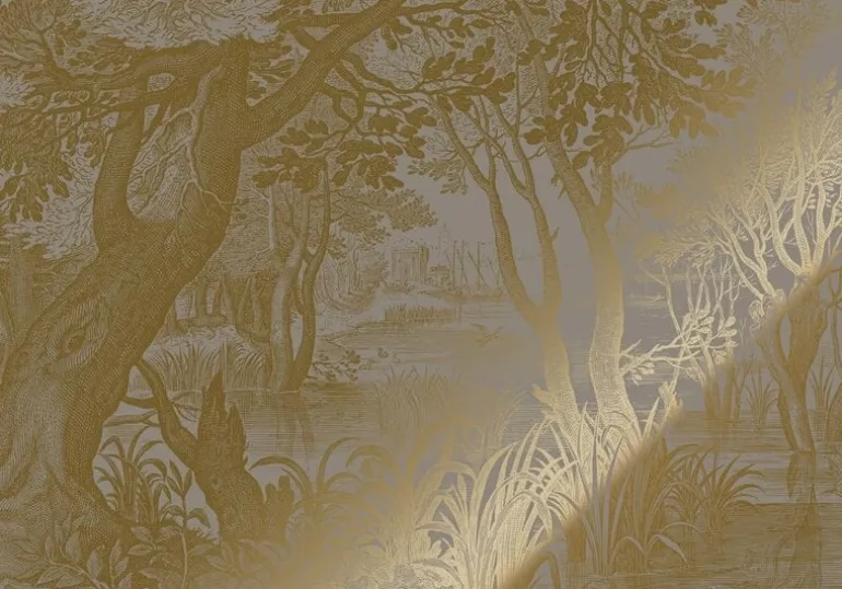 Goud Engraved landschappen behang grijs MW-099 300x280cm
