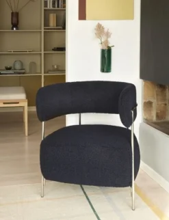 Lounge stoel polyester/metaal - blauw/nickel