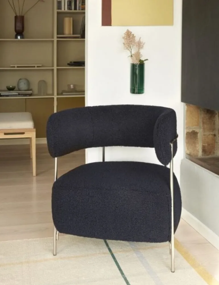 Lounge stoel polyester/metaal - blauw/nickel