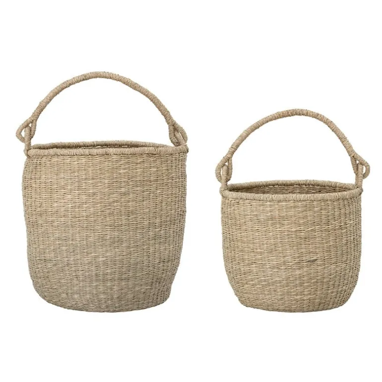 Mand met handvat zeegras- set van 2 stuks