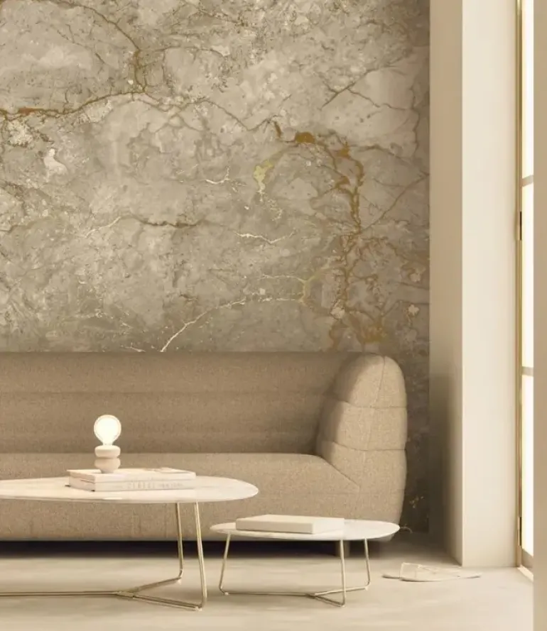 Marmer behang FU-064 - 292,2x280cm goud/beige