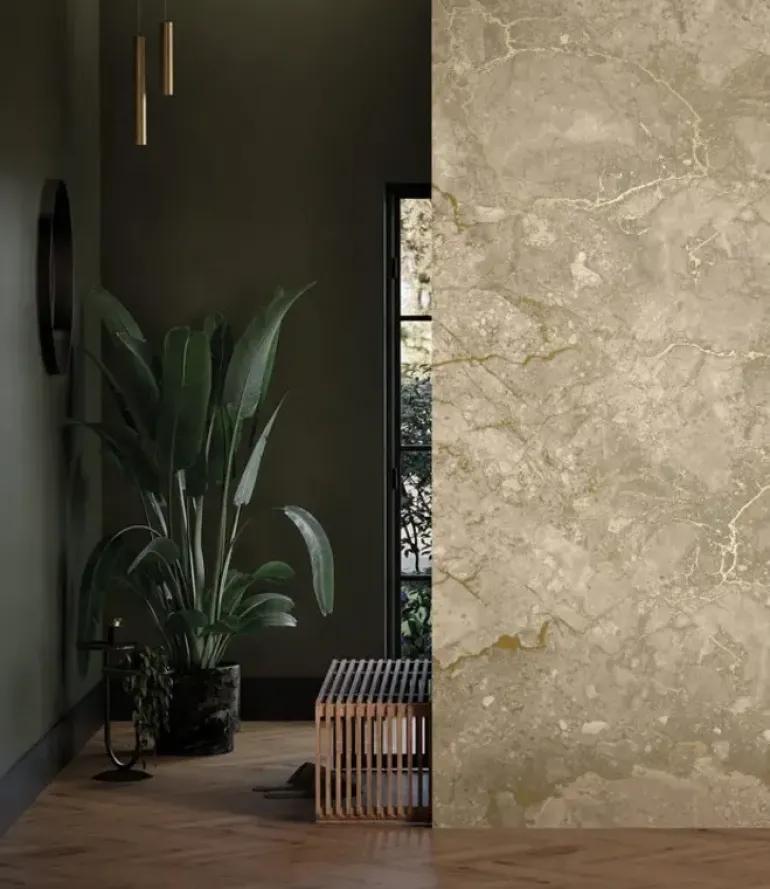 Marmer behang FU-064 - 292,2x280cm goud/beige