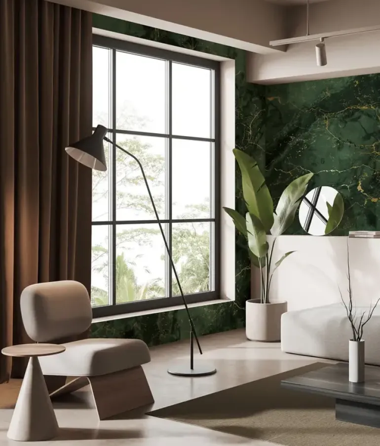 Marmer behang FU-070 - 292,2x280cm goud/groen