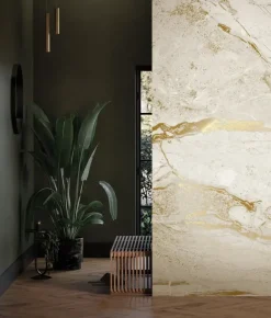Marmer behang FU-072 - 194,8x280cm goud/wit