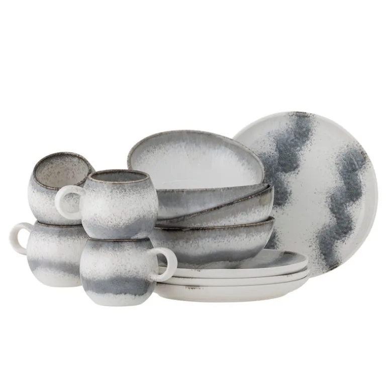 Paula ontbijt servies set van 12 stuks grijs - 82061530