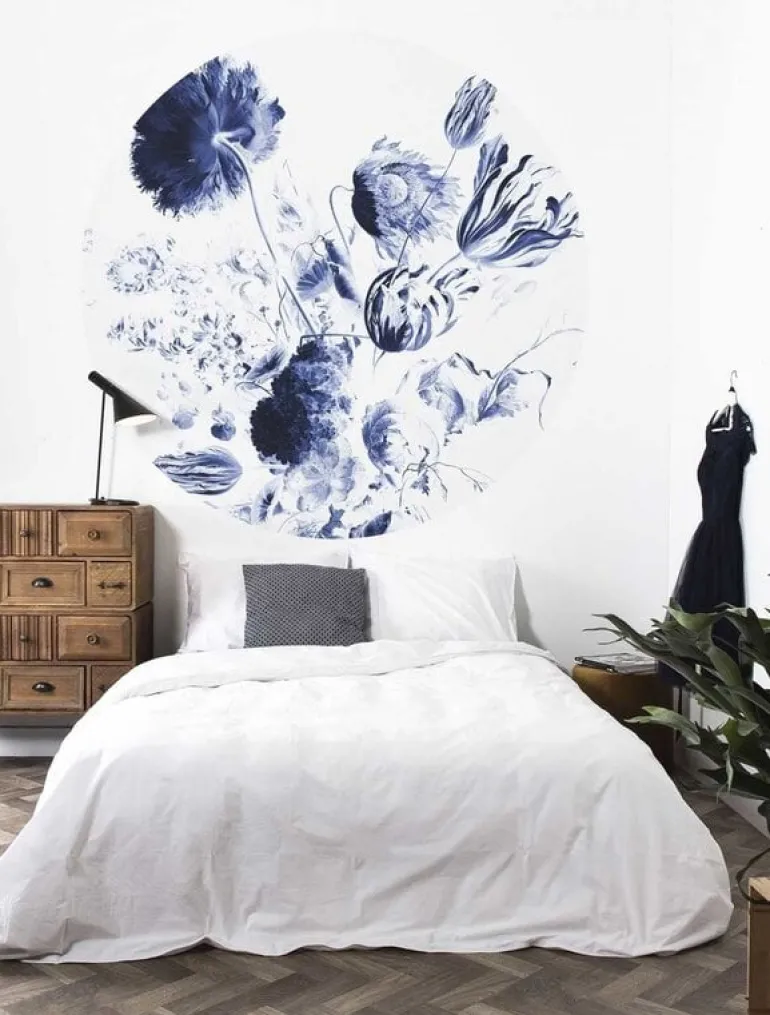 Royal blue flowers behangcirkel CK-002 - ø190cm